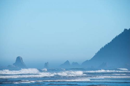 Beach;Blue;Coast;Coastline;Green;Ocean;Oregon;Rock Formations;Sea;Sea Stacks;Seascape;Shore;Shoreline;Trees;Waves;fog